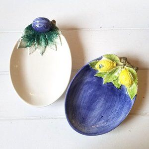 Bassano Ceramic 3D Olive Lemon Snacker Appetizer Serving Dish, Set of 2, Italy